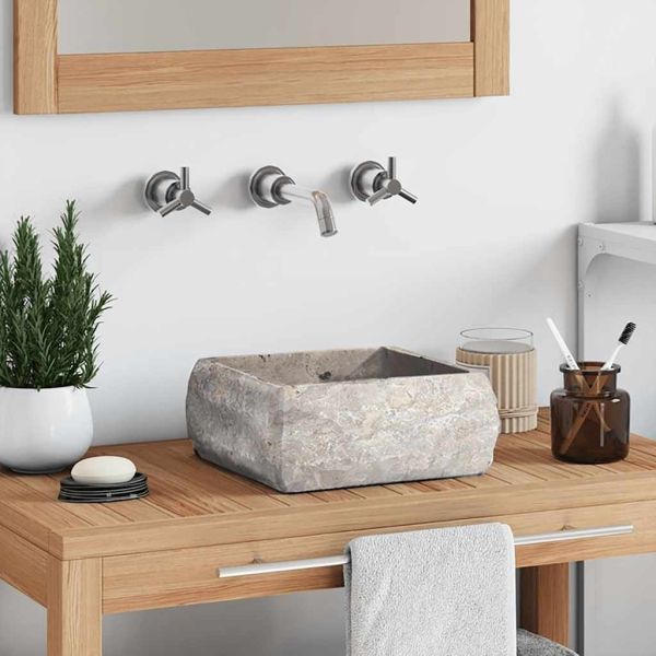 Сива мивка, 30x30x13 см, мрамор