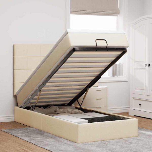 Османска легло с матрак, кремаво, 90x190 см, плат