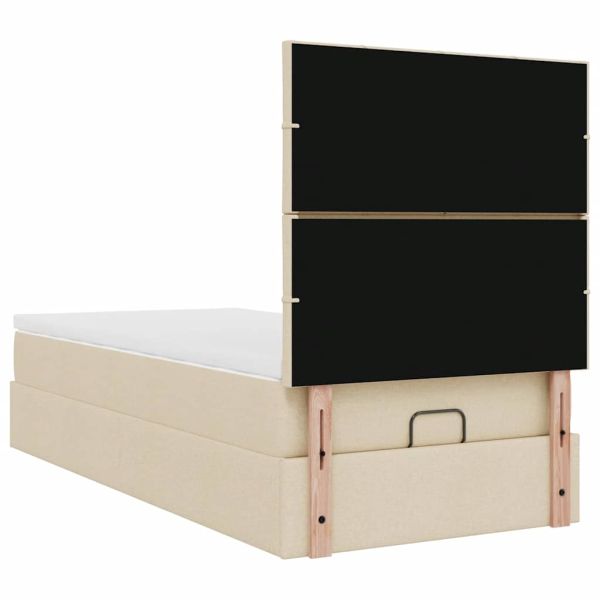 Османска легло с матрак, кремаво, 90x190 см, плат