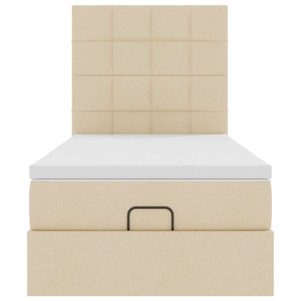 Османска легло с матрак и LED, кремаво, 90x190 см, плат