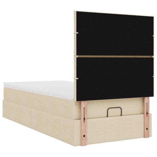 Османска легло с матрак и LED, кремаво, 90x190 см, плат