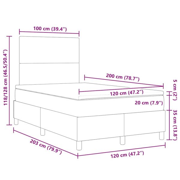 Легло с пружинирана основа Светлосив и бял 120 x 200 cm