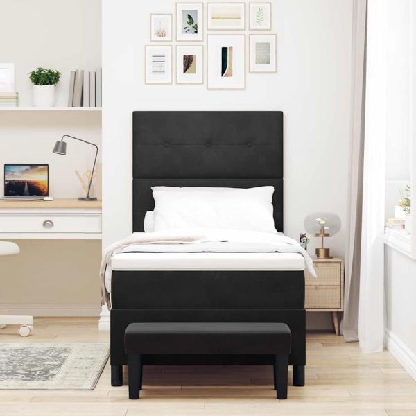 Легло с пружинирана основа с матрак Черно 80 x 200 cm Кадифе