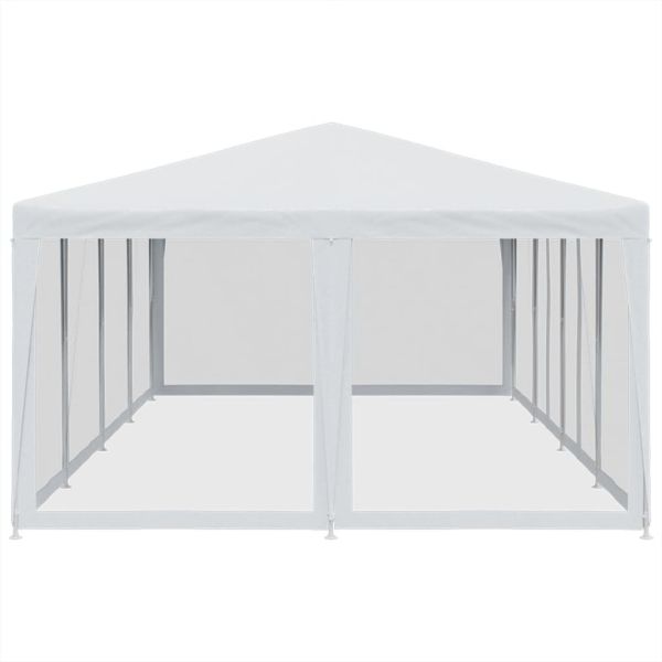 Парти палатка с 12 мрежести странични стени, бели, 8x4 м, HDPE
