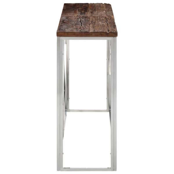 Конзолна маса, сребриста, инокс и дърво от траверси масив