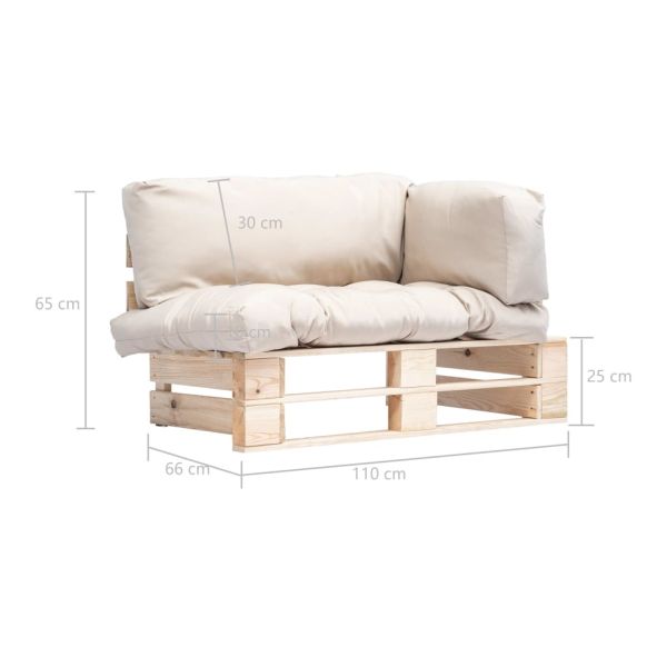 Градински палетен диван с пясъчни възглавници, борово дърво