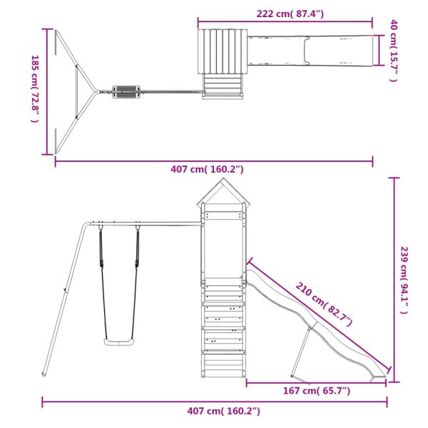 Комбинирано детско съоръжение за игра, импрегниран бор