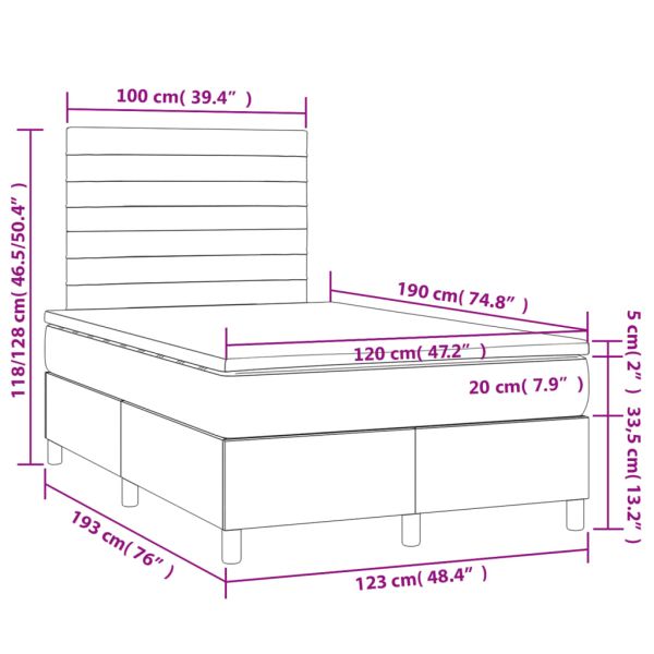 Боксспринг легло с матрак, черно, 120x190 см, кадифе