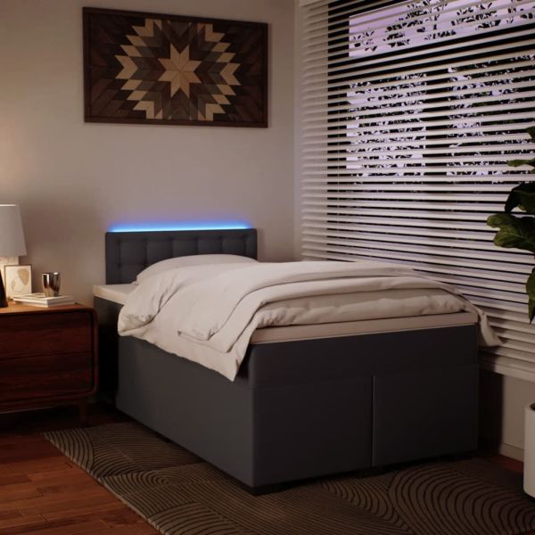 Боксспринг легло с матрак, сиво, 120x200 см, изкуствена кожа