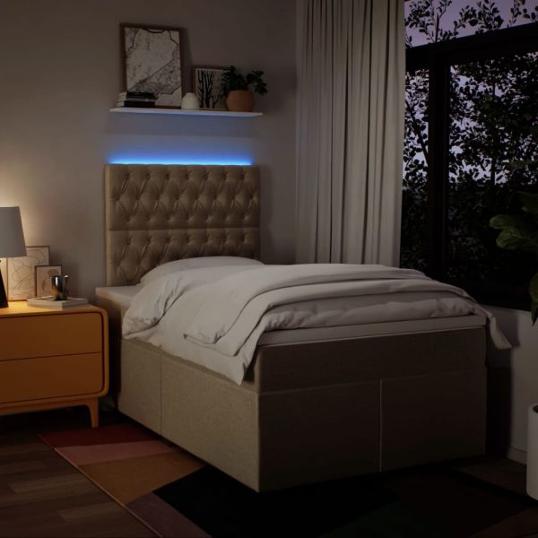 Боксспринг легло с матрак, кремаво, 120x190 см, плат