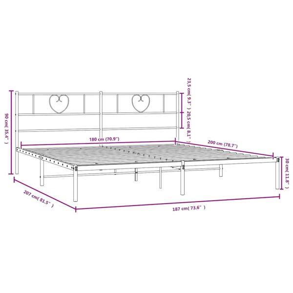 Метална рамка за легло с горна табла, черна, 180x200 см