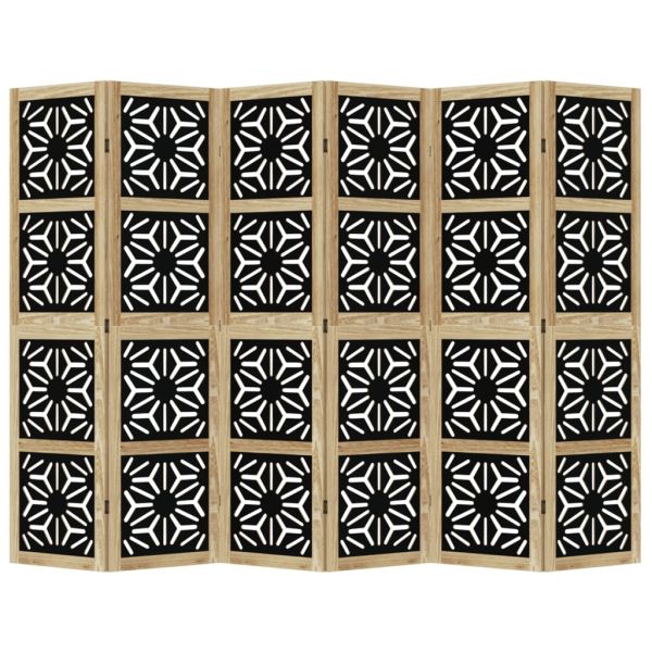 Разделител за стая 6 панела кафяво-черно дърво пауловния масив