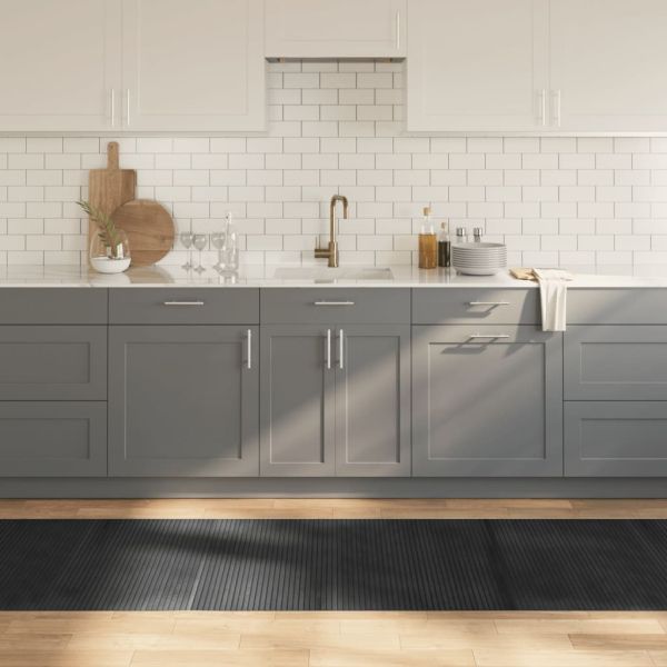 Килим, правоъгълен, сив, 80x400 см, бамбук