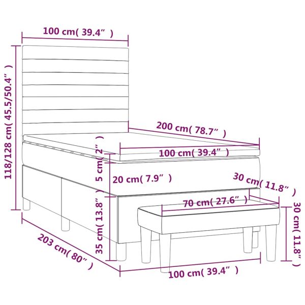 Боксспринг легло с матрак, тъмносиньо, 100x200 см, кадифе
