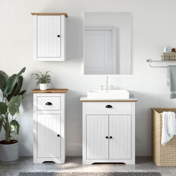 Комплект мебели за баня от 3части BODO бял и кафяв бор от масив