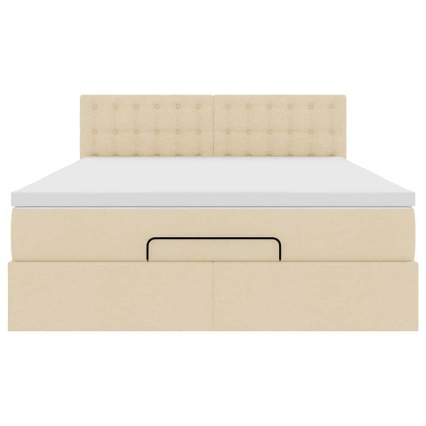 Османска легло с матрак и LED, кремаво, 140x200 см, плат