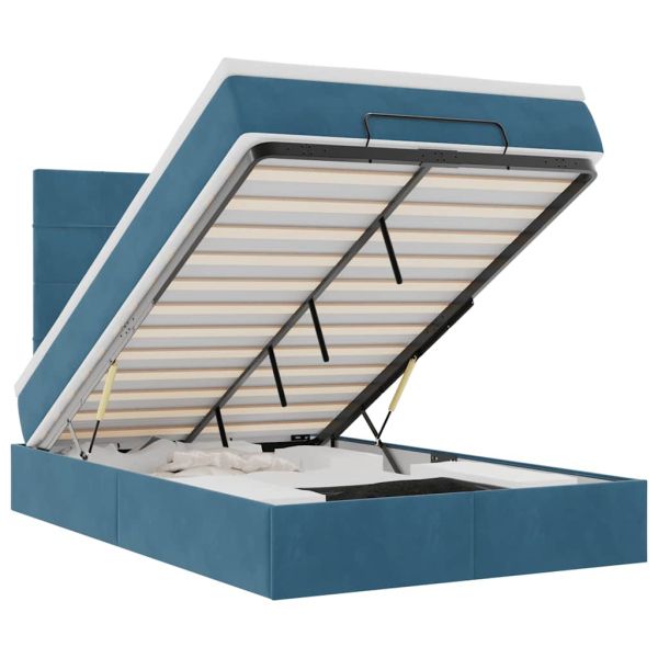 Османска легло с матраци и LED, тъмносиньо, 120x190 см, кадифе