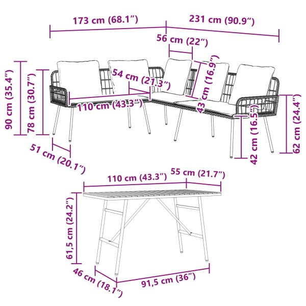 Градински Софа Комплект 2 pcs Черно полиратан