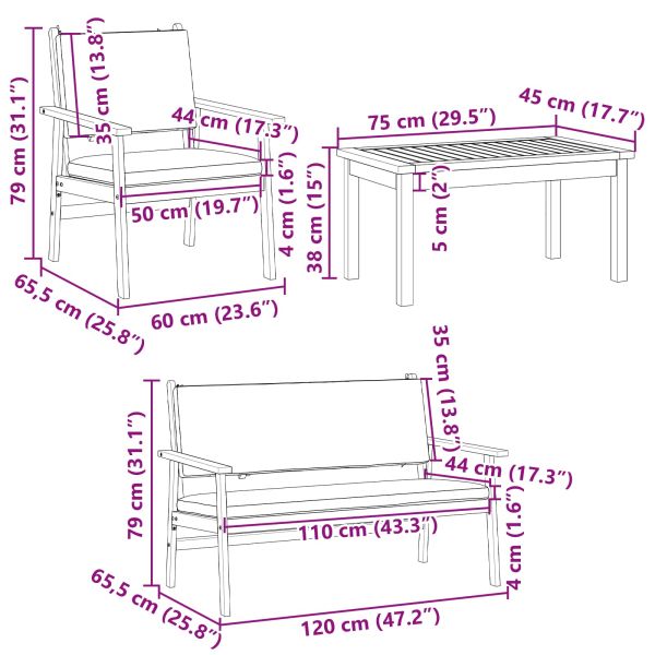 Градински Софа Комплект 5 pcs Кафяво Солидно акациево дърво