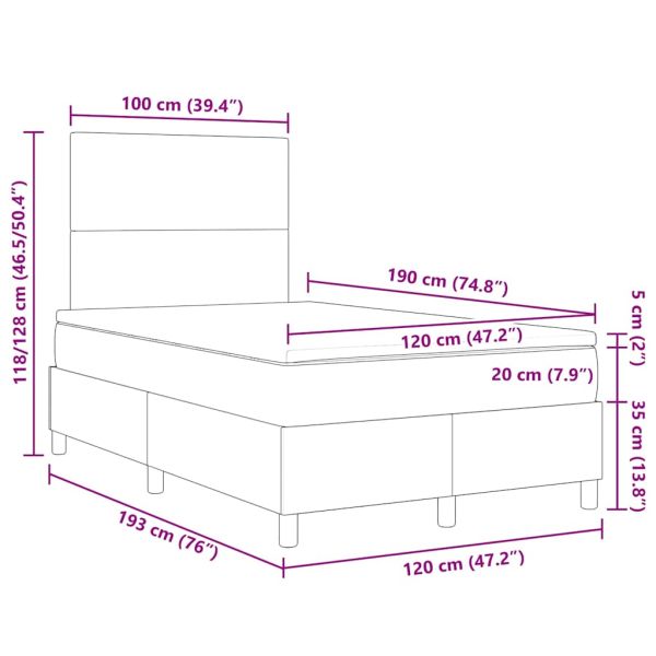 Легло с пружинирана основа Светлосив и бял 120 x 190 cm