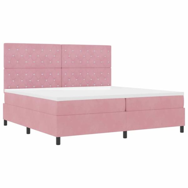 LED кутия за пружини с легло Розово 200 x 200 cm текстил