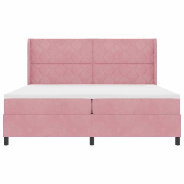 Легло с пружинирана основа с матрак Розово 200 x 200 cm Кадифе