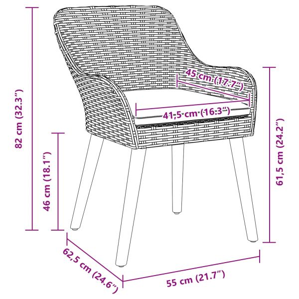Градински стол 2 pcs Светлосиво 62.5 x 55 x 82 см полиратан