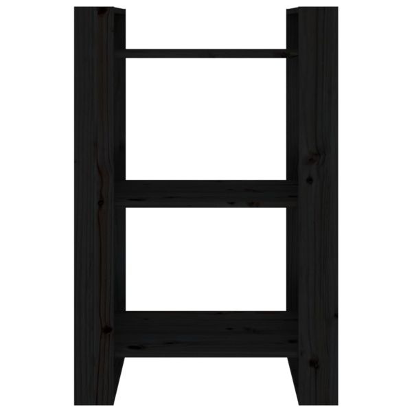 Библиотека/разделител за стая, черна, 60x35x91 см, бор масив