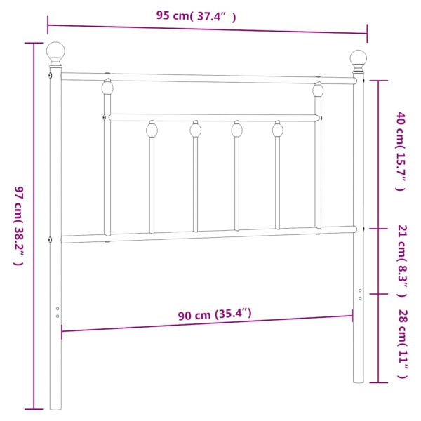 Метална резервна табла за легло, черна, 90 см