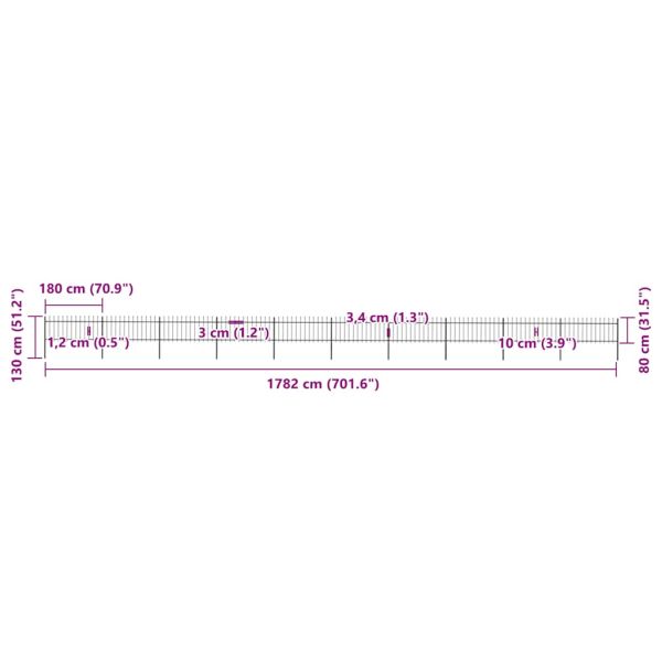 Градинска ограда с връх тип „копие“, стомана, 1781,5x80 см, черна