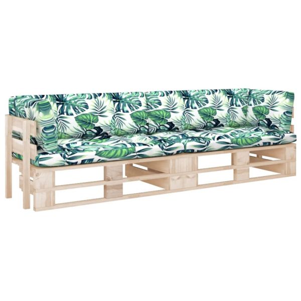 2-местен палетен диван с възглавници, бор с импрегнация