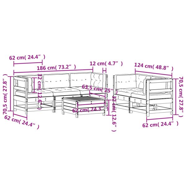 Градински комплект с възглавници, 6 части, дугласко дърво масив