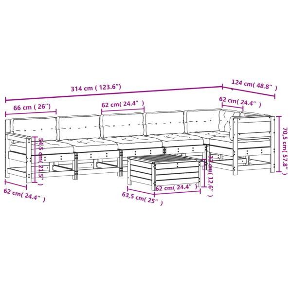 Градински комплект с възглавници, 7 части, дугласко дърво масив