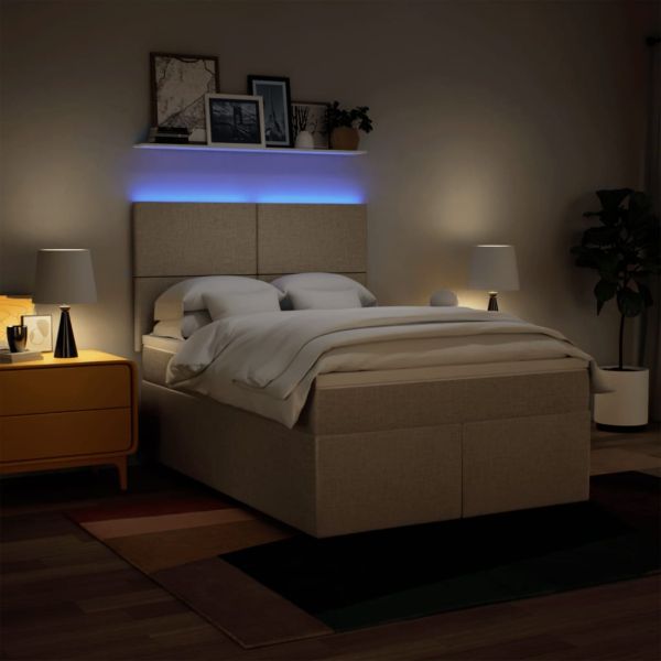 Боксспринг легло с матрак, кремаво, 140x190 см, плат