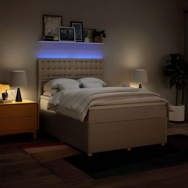 Боксспринг легло с матрак, кремаво, 140x190 см, плат