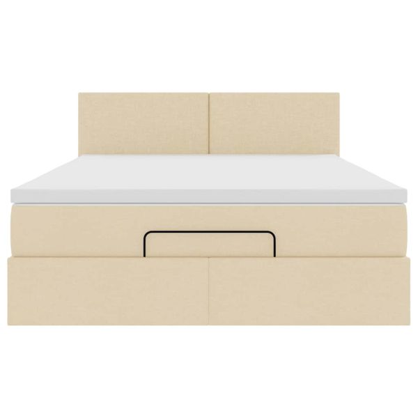 Османска легло с матрак, кремаво, 140x190 см, плат