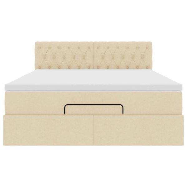 Османска легло с матрак, кремаво, 140x190 см, плат