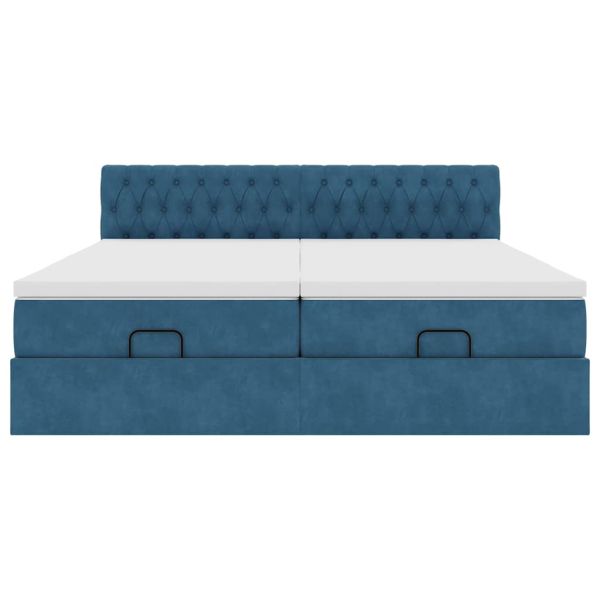 Османска легло с матраци, тъмносиньо, 200x200 см, кадифе