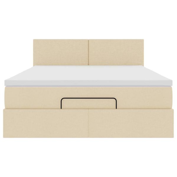 Османска легло с матрак и LED, кремаво, 140x190 см, плат