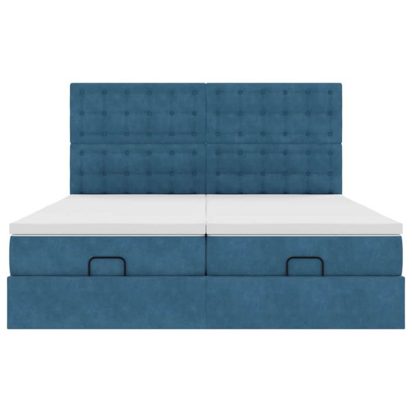 Османска легло с матраци, тъмносиньо, 200x200 см, кадифе