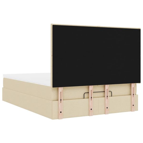 Османска легло с матрак и LED, кремаво, 140x190 см, плат