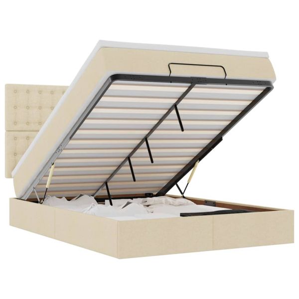 Османска легло с матрак и LED, кремаво, 140x190 см, плат