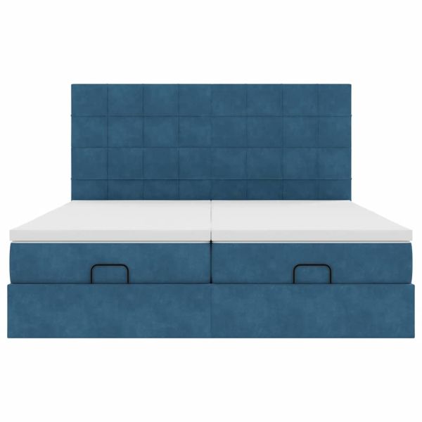 Османска легло с матраци и LED, тъмносиньо, 200x200 см, кадифе