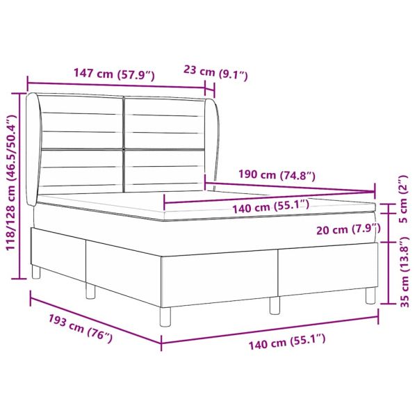 Кутия със спална основа и матрак Тъмен Сив 90x190 см Крем