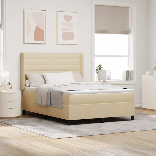 LED кутия за пружини с легло с матрак Крем 140 x 190 cm текстил