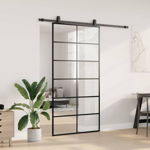 Плъзгаща се врата с механизъм черна 102x205 см ESG стъкло