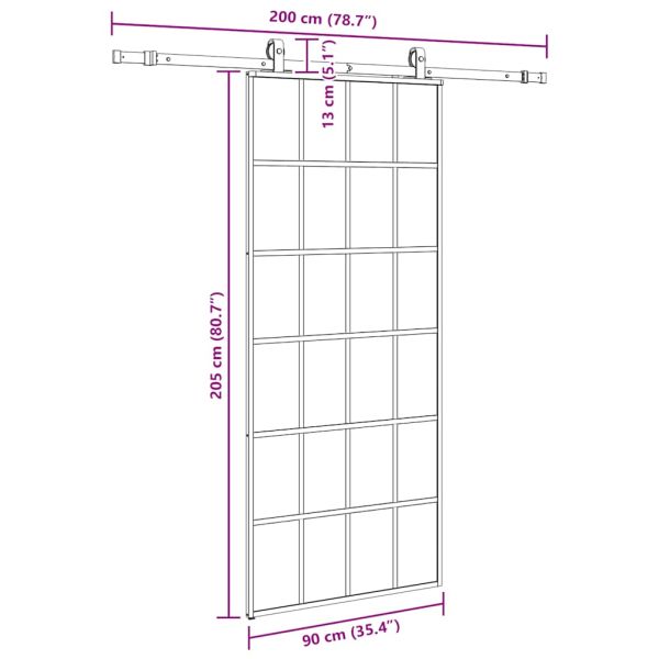 Плъзгаща се врата с обков черна 90x205 см ESG стъкло