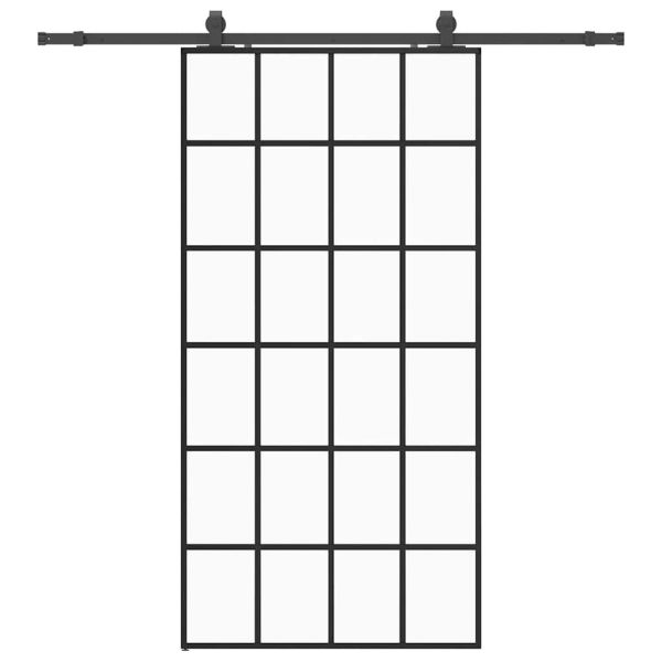 Плъзгаща се врата с механизъм черна 102x205 см ESG стъкло