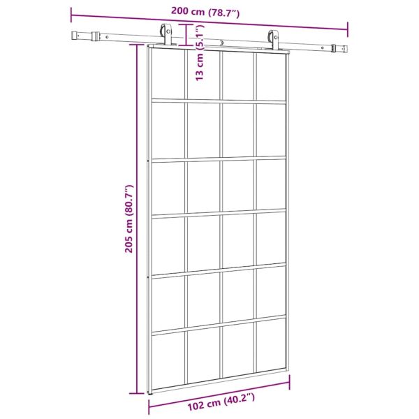 Плъзгаща се врата с механизъм черна 102x205 см ESG стъкло