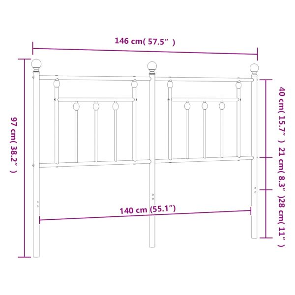 Метална резервна табла за легло, черна, 140 см